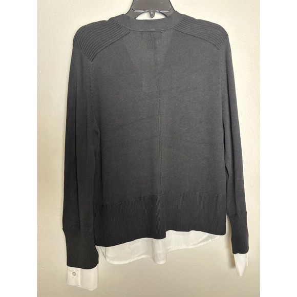 NWT Karen Kane Sweater Cardigan Cashmere Blend Black w/ White Shirt Hem Medium - Picture 2 of 6